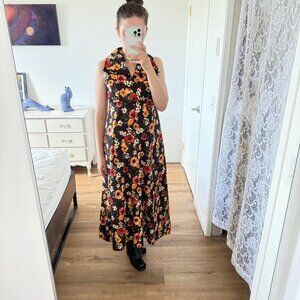 Vintage 1960s Floral Maxi Dress Sleeveless Feminine Handmade S